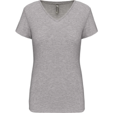 KARIBAN rövid ujjú Női V-nyakú sztreccs póló KA3015, Light Grey Heather-M