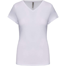 KARIBAN rövid ujjú Női V-nyakú sztreccs póló KA3015, White-2XL női póló
