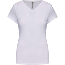KARIBAN rövid ujjú Női V-nyakú sztreccs póló KA3015, White-L női póló
