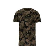 KARIBAN terepmintás környakas, rövid ujjú férfi póló KA3030, Olive Camouflage-XL férfi póló
