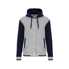 KARIBAN Uniszex kapucnis patentos vastag pulóver, Kariban KA4003, Oxford Grey/Navy/White-L