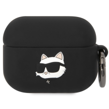 Karl Lagerfeld 3D Logo NFT Choupette Head Apple Airpods Pro szilikon tok, fekete fülhallgató, fejhallgató tok