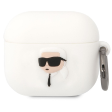 Karl Lagerfeld 3D Logo NFT Karl Head Apple AirPods 3 szilikon tok, fehér fülhallgató, fejhallgató tok