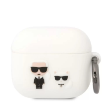 Karl Lagerfeld Airpods 3 szilikon tok akasztóval, fehér, Karl Lagerfeld KLACA3SILKCW fülhallgató, fejhallgató tok