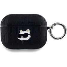 Karl Lagerfeld Embossed Choupette Head AirPods Pro fekete PU tok fülhallgató, fejhallgató tok