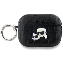 Karl Lagerfeld Embossed Karl and Choupette Heads AirPods Pro 2 fekete PU tok fülhallgató, fejhallgató tok