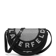  Karl Lagerfeld fekete bőr crossbody táska kristályokkal