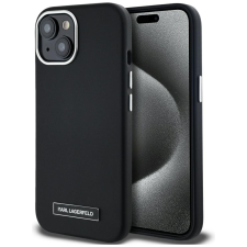 Karl Lagerfeld FW Metal Plate iPhone 15 hátlap tok kameravédelemmel, MagSafe, fekete-ezüst tok és táska