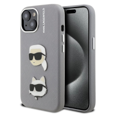 Karl Lagerfeld Grained PU K&amp;CH Heads tok iPhone 15 készülékhez szürke tok és táska