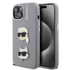 Karl Lagerfeld Grained PU K&CH Heads tok iPhone 15 készülékhez szürke (902173) tok és táska