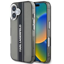 Karl Lagerfeld IML Stripe Logo iPhone 16 tok kameravédő peremmel, fekete tok és táska