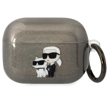 Karl Lagerfeld KLAPHNKCTGK Airpods Pro tok fekete Glitter Karl&Choupette fülhallgató, fejhallgató tok