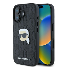 Karl Lagerfeld KLHCP16SPGKLKIPK Monogram Karl Head Pin keménytok iPhone 16 - fekete tok és táska