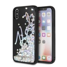 Karl Lagerfeld KLHCPXKSIGMU iPhone X/Xs fekete Signature Folyékony csillogó kristályos flitteres keménytok tok és táska