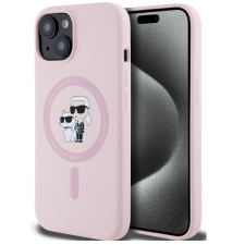 Karl Lagerfeld Liquid Silicone Karl and Choupette MagSafe iPhone 15 hátlap tok, rózsaszín tok és táska