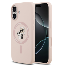 Karl Lagerfeld Liquid Silicone Karl and Choupette MagSafe iPhone 17 hátlap tok, rózsaszín tok és táska