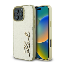 Karl Lagerfeld Metal Signature Apple iPhone 16 Pro hátlap tok, arany KLHCP16LPFMFBKMD tok és táska