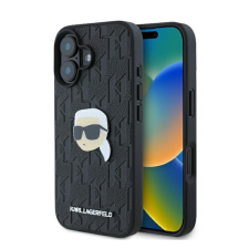 Karl Lagerfeld Monogram Karl Head Pin iPhone 16 kemény hátlap tok, fekete KLHCP16SPGKLKIPK tok és táska