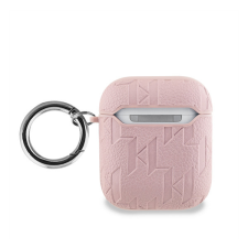 Karl Lagerfeld PU Embossed Karl Head Apple AirPods 1/2 tok, rózsaszín fülhallgató, fejhallgató tok
