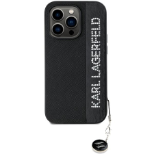 Karl Lagerfeld PU Saffiano Rhinestone Charm iPhone 14 Pro Max fekete tok tok és táska