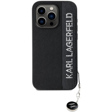 Karl Lagerfeld PU Saffiano Rhinestone Charm iPhone 15 Pro Max fekete tok tok és táska