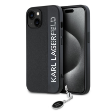 Karl Lagerfeld PU Saffiano Rhinestone Charm tok iPhone 15 készülékhez fekete tok és táska