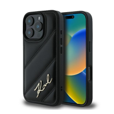 Karl Lagerfeld Quilted Signature Apple iPhone 16 Pro Max hátlap tok, fekete KLHCP16XPQDSMGK tok és táska