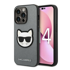 Karl Lagerfeld Saffiano Choupette Head Patch Apple iPhone 14 Pro hátlap tok, ezüst tok és táska