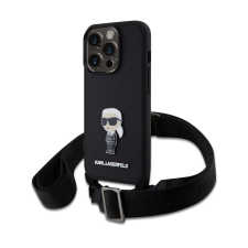 Karl Lagerfeld Saffiano Crossbody Metal Ikonik Case for iPhone 15 Pro fekete (KLHCP15LSASKNPBK) tok és táska