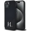 Karl Lagerfeld Silicone Shadow Metal Initial iPhone 15 hátlap tok kameravédelemmel, MagSafe, fekete