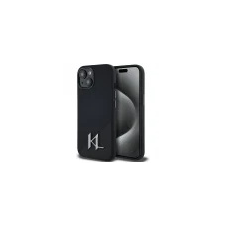 Karl Lagerfeld Silicone Shadow Metal Initial iPhone 15 hátlap tok kameravédelemmel, MagSafe, fekete tok és táska