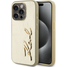 Karl Lagerfeld Wrinkled Signature Logo iPhone 15 Pro Max aranyszín PU tok (KLHCP15XPFMFBKMD) tok és táska