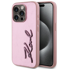 Karl Lagerfeld Wrinkled Signature Logo iPhone 15 Pro Max rózsaszín PU tok (KLHCP15XPFMFBKMP) tok és táska
