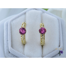  Kármin antiallergén karika fülbevaló középen pink skristályköves -14K fülbevaló