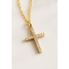 KÁRPÁTHY ékszer Aranyozott kereszt nyaklánc cirkóniákkal nyaklánc
