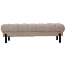  Kárpitozott puff pad beige színben – modern steppelt ülőpad fekete fém lábakkal bútor