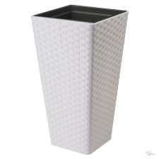  Kaspó Rattana Slim szögletes ültetõ betéttel mûanyag 40 cm fehér dekorációs kellék