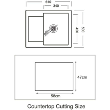  KATA gránit mosogató, krém (61 x 50 cm) mosogatótálca