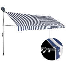 Kék és fehér kézzel kihúzható LED-es napellenző 350 cm kerti bútor