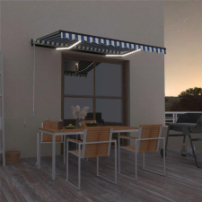  kék és fehér kézzel kihúzható LED-es napellenző 350 x 250 cm kerti bútor