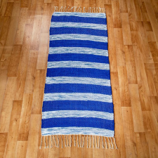 Kék-fehér csíkos rongyszőnyeg 70×150 cm lakástextília
