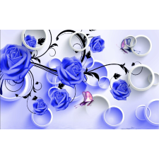  Kék rózsák és körök tapéta, 300 x 200 cm tapéta, díszléc és más dekoráció