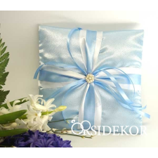  Kék szatén gyűrűpárna gyönggyel, szalaggal lakástextília