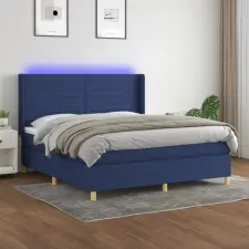  kék szövet rugós és LED-es ágy matraccal 160x200 cm ágy és ágykellék