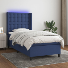  kék szövet rugós és LED-es ágy matraccal 90x190 cm ágy és ágykellék