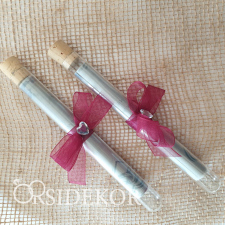  Kémcsöves esküvői meghívó organza masnival és strasszal dekorációs kellék