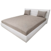  Kendra franciaágy led világítással és párnával Fehér textilbőr - sötét bézs szövet, 140x200 cm, Élkeretes, extra rugós
