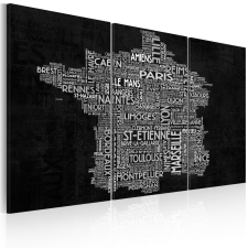 Kép - falitérkép - Text map of France on the black background - triptych 120x80 térkép