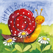 Képeslap Alex Clark borítékkal, 14x14 cm, csiga HBD képeslap