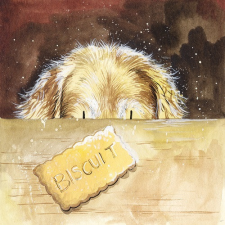 Képeslap Alex Clark borítékkal, 14x14 cm, goldi és a keksz képeslap